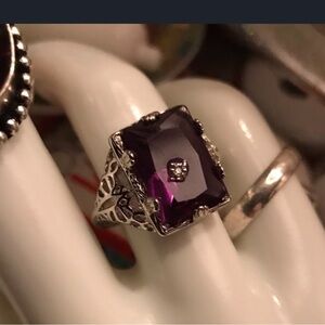 #victorian style #amethyst ring silver #filigree nwt  size 7, 9, 10 gift 🎁 boxed